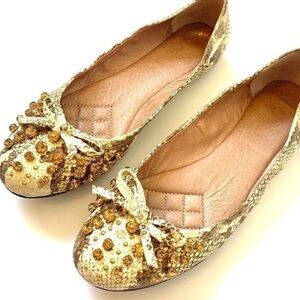 Vince Camuto Snake Skin Gold Embellished flats Size 7